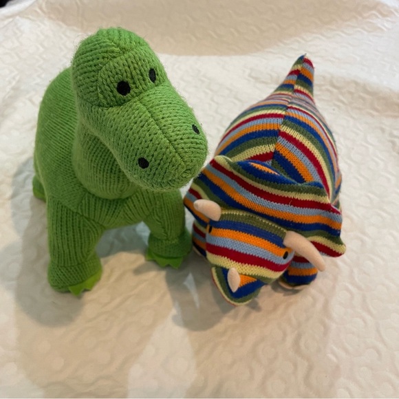 (2) Crochet Style Colorful Dinosaur Plush Toys Long Neck Triceratops Best Years - Picture 1 of 16